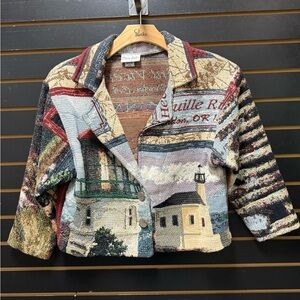 Paco Soler Woven Tapestry Lighthouse Jacket S/M Made in USA